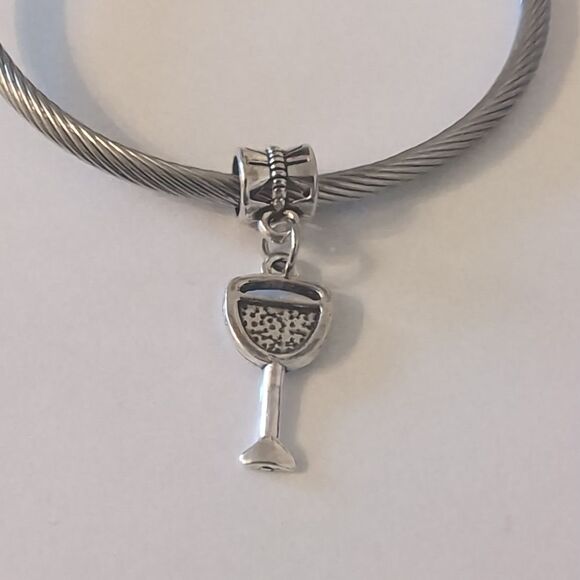 Silver Margarita / Wine Dangle Charm for Pandora Style Bracelet - Picture 1 of 4